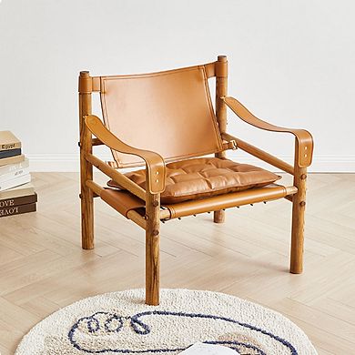 Saddle Leather Comfort Lounge Chair, Brown