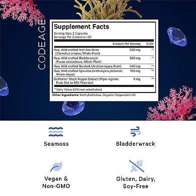 Codeage Raw Wildcrafted Irish Sea Moss Supplement 120 ct