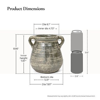 LuxenHome Rustic Farmhouse Brown Jug 8.7-inch Tall Terracotta Vase