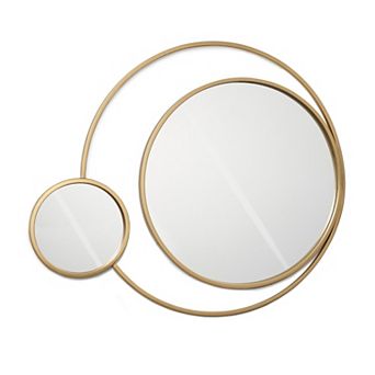 LuxenHome Orbit Modern Gold Metal Frame Round Wall Mirror