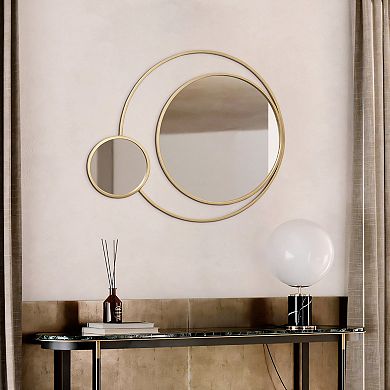 LuxenHome Orbit Modern Gold Metal Frame Round Wall Mirror