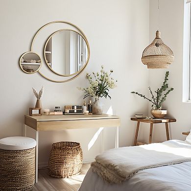 LuxenHome Orbit Modern Gold Metal Frame Round Wall Mirror