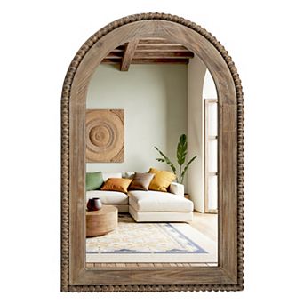 LuxenHome 39" Wood Framed Arch Wall Mirror Accent Bathroom Vanity Mirror Large Wall Mounted Mirror
