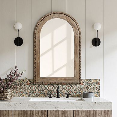 LuxenHome 39" Wood Framed Arch Wall Mirror Accent Bathroom Vanity Mirror Large Wall Mounted Mirror