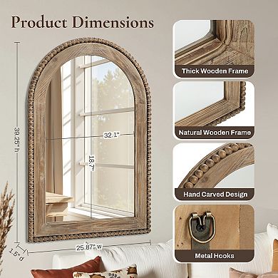 LuxenHome 39" Wood Framed Arch Wall Mirror Accent Bathroom Vanity Mirror Large Wall Mounted Mirror