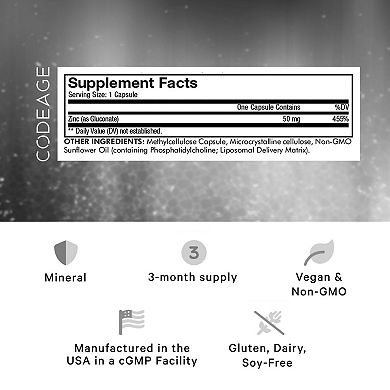 Codeage Liposomal Zinc Gluconate 50 mg Mineral Supplement 100 ct