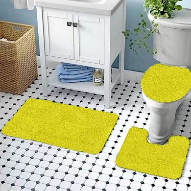 3 Piece Bath Rug Set: 1 BR(18" x 30") , 1 CM(17" x 14") And 1 Toilet Seat Cover(APX 18" x 18")