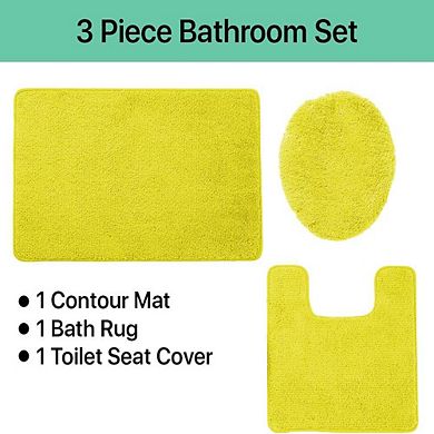 3 Piece Bath Rug Set: 1 BR(18" x 30") , 1 CM(17" x 14") And 1 Toilet Seat Cover(APX 18" x 18")
