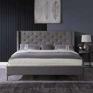 Morden Fort California King Size Bed Frame, Modern Velvet Upholstered Platform Bed
