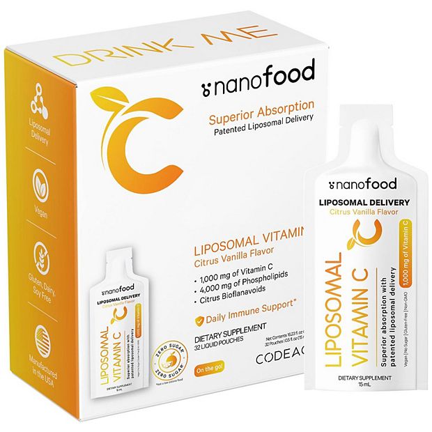 Codeage Nanofood Liposomal Vitamin C + E Liquid Supplement 32 Pouches