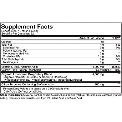 Codeage Nanofood Liposomal Vitamin C + E Liquid Supplement 32 Pouches