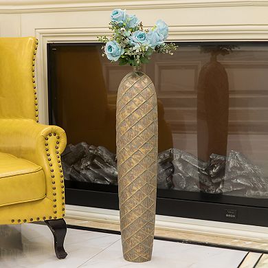 Tall Cylinder Antique Style Designed Floor Vase for Entryway Dining or Living Room