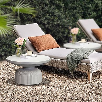 LuxenHome Light Gray Mgo Indoor And Outdoor Round Coffee Table