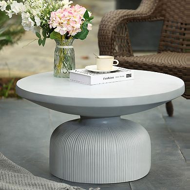 LuxenHome Light Gray Mgo Indoor And Outdoor Round Coffee Table
