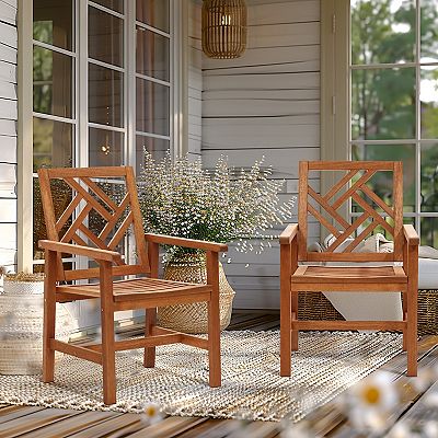 LuxenHome Carmel Solid Wood Outdoor Dining Chair, Set Of