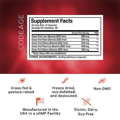 Codeage Grass-Fed Beef Organs Glandulars Supplement 180 ct