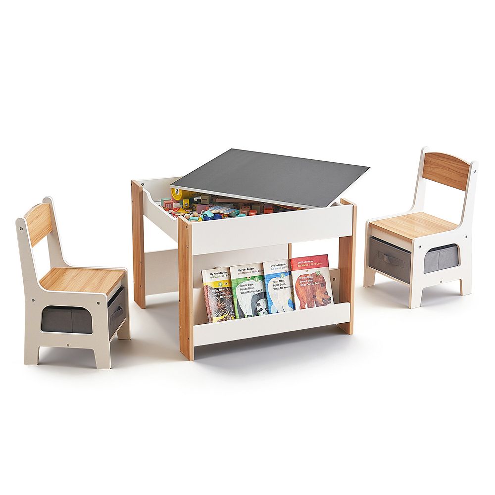 LuxenHome Kids Table & Chair Set with Storage Shelf & Reversible