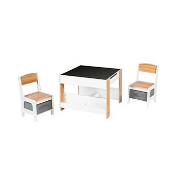 LuxenHome Kids Art Play Activity Table And Chair Set With Storage Baskets, White & Gray