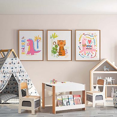 LuxenHome Kids Art Play Activity Table And Chair Set With Storage Baskets, White & Gray