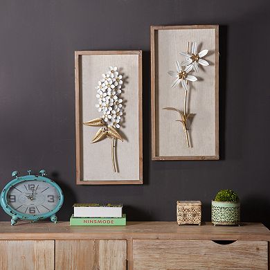 LuxenHome 2-Piece White & Gold Flower Bouquet Wall Art, Elegant Metal Floral Decor