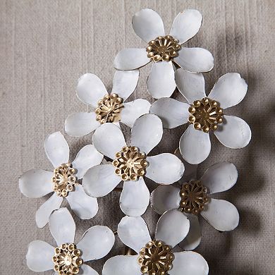 LuxenHome 2-Piece White & Gold Flower Bouquet Wall Art, Elegant Metal Floral Decor