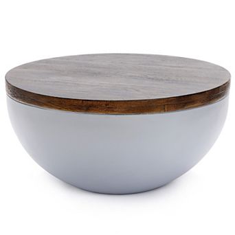 LuxenHome Gray And Brown Mgo Round Coffee Table, Indoors And Outdoors