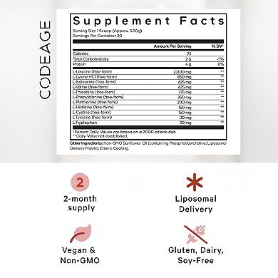 Codeage Liposomal Multi Amino+ BCAA Powder Supplement 6.15 oz