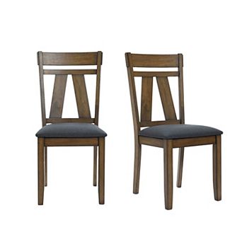 LuxenHome Modern Farmhouse Natural Rubberwood Upholstered Gray Seat Dining Chair, Set Of 2