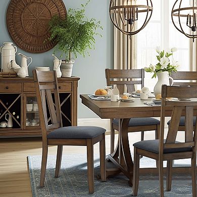 LuxenHome Modern Farmhouse Natural Rubberwood Upholstered Gray Seat Dining Chair, Set Of 2
