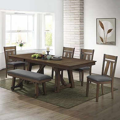 LuxenHome Modern Farmhouse Natural Rubberwood Upholstered Gray Seat Dining Chair, Set Of 2