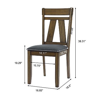 LuxenHome Modern Farmhouse Natural Rubberwood Upholstered Gray Seat Dining Chair, Set Of 2