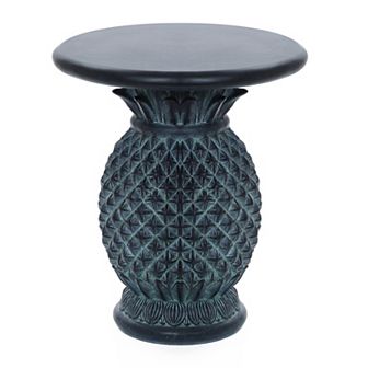 LuxenHome Patina Gray Mgo Pineapple Outdoor Side Table