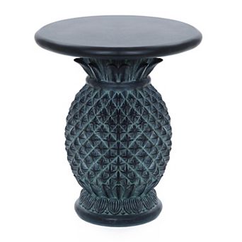 LuxenHome Patina Gray Mgo Pineapple Outdoor Side Table