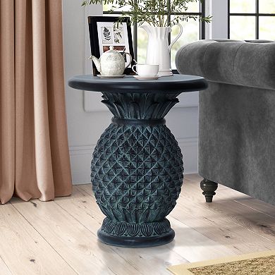 LuxenHome Patina Gray Mgo Pineapple Outdoor Side Table