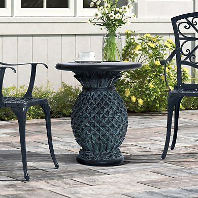 LuxenHome Patina Gray Mgo Pineapple Outdoor Side Table