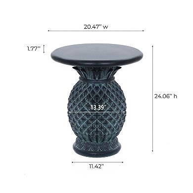 LuxenHome Patina Gray Mgo Pineapple Outdoor Side Table