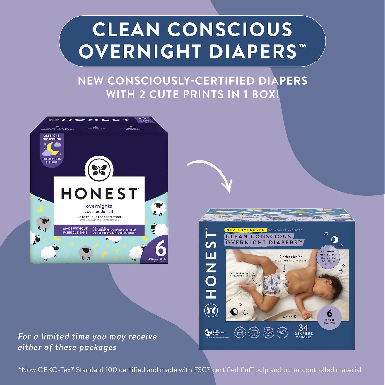 The Honest Company Size 6 Overnight Cozy Cloud and Star Signs Diapers