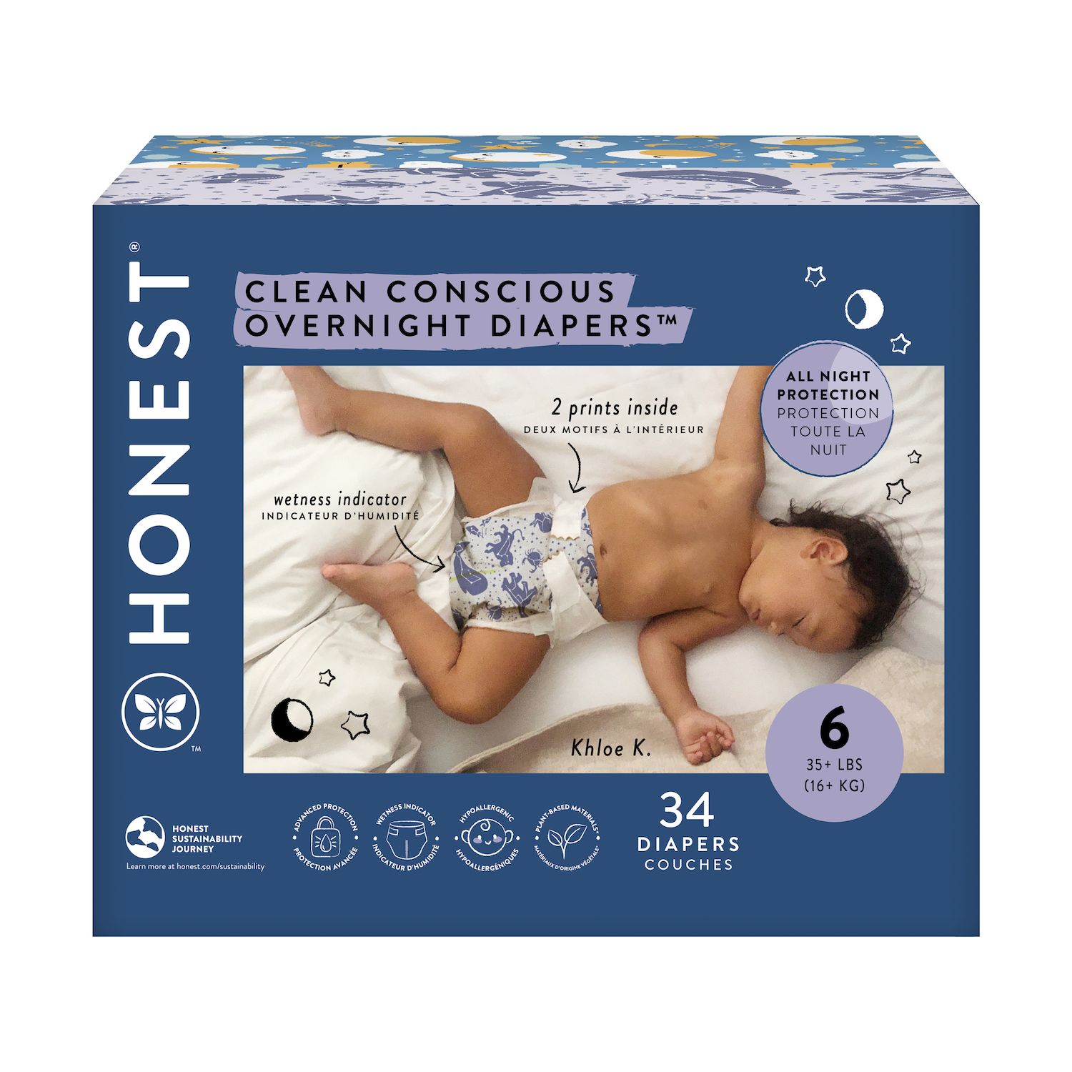 The Honest Company Size 6 Overnight Cozy Cloud and Star Signs Diapers