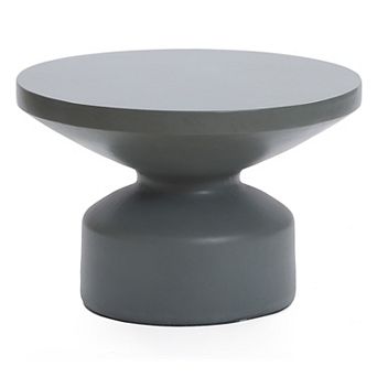 LuxenHome Gray Mgo 24.2" Round Outdoor Coffee Table