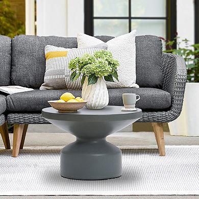 LuxenHome Gray Mgo 24.2" Round Outdoor Coffee Table