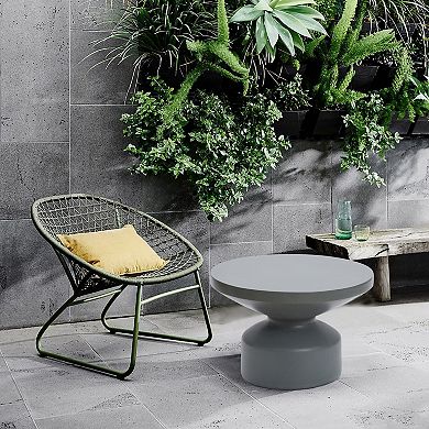 LuxenHome Gray Mgo 24.2" Round Outdoor Coffee Table