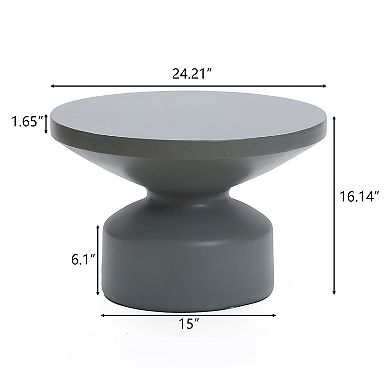 LuxenHome Gray Mgo 24.2" Round Outdoor Coffee Table