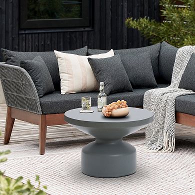 LuxenHome Gray Mgo 24.2" Round Outdoor Coffee Table