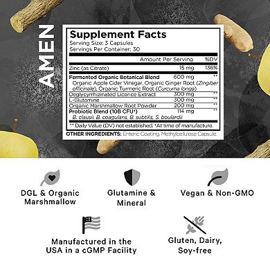 Amen Leaky Gut L-Glutamine, Probiotic & Prebiotic Supplement 90 ct