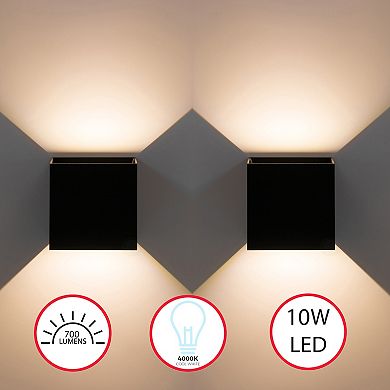 Wall Sconce LED Waterproof Wall Lamp with Adjustable Beam 10-Watt 4000K Cool White, Set of 2