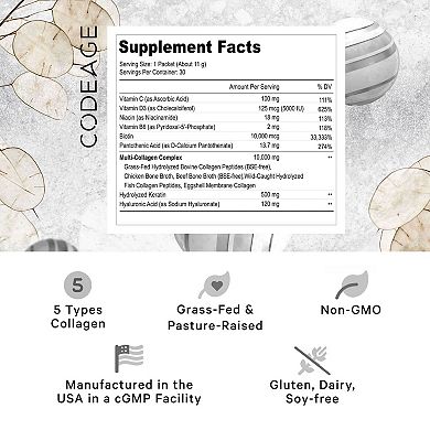 Codeage Multi Collagen & Biotin + Vitamin C Powder Stick Packs 30 ct