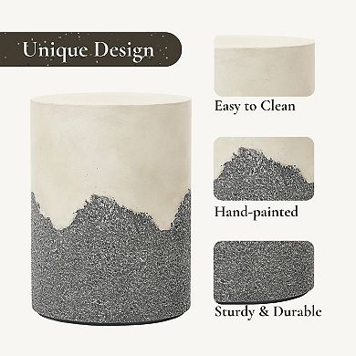 LuxenHome Gray And White Cement Round Outdoor Side Table