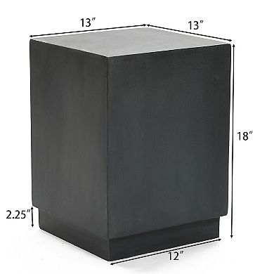 LuxenHome Outdoor Side Table, 18'' Minimalist Gray Square Cement End Tables, Small Accent Table