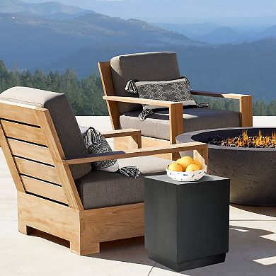 LuxenHome Outdoor Side Table, 18'' Minimalist Gray Square Cement End Tables, Small Accent Table