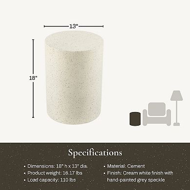 LuxenHome Side Table, 18'' Cream with Speckled Gray Cement Round Accent End Table for Outdoor Indoor